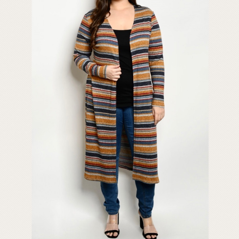 Nikki ribbed stripe duster cardigan plus size